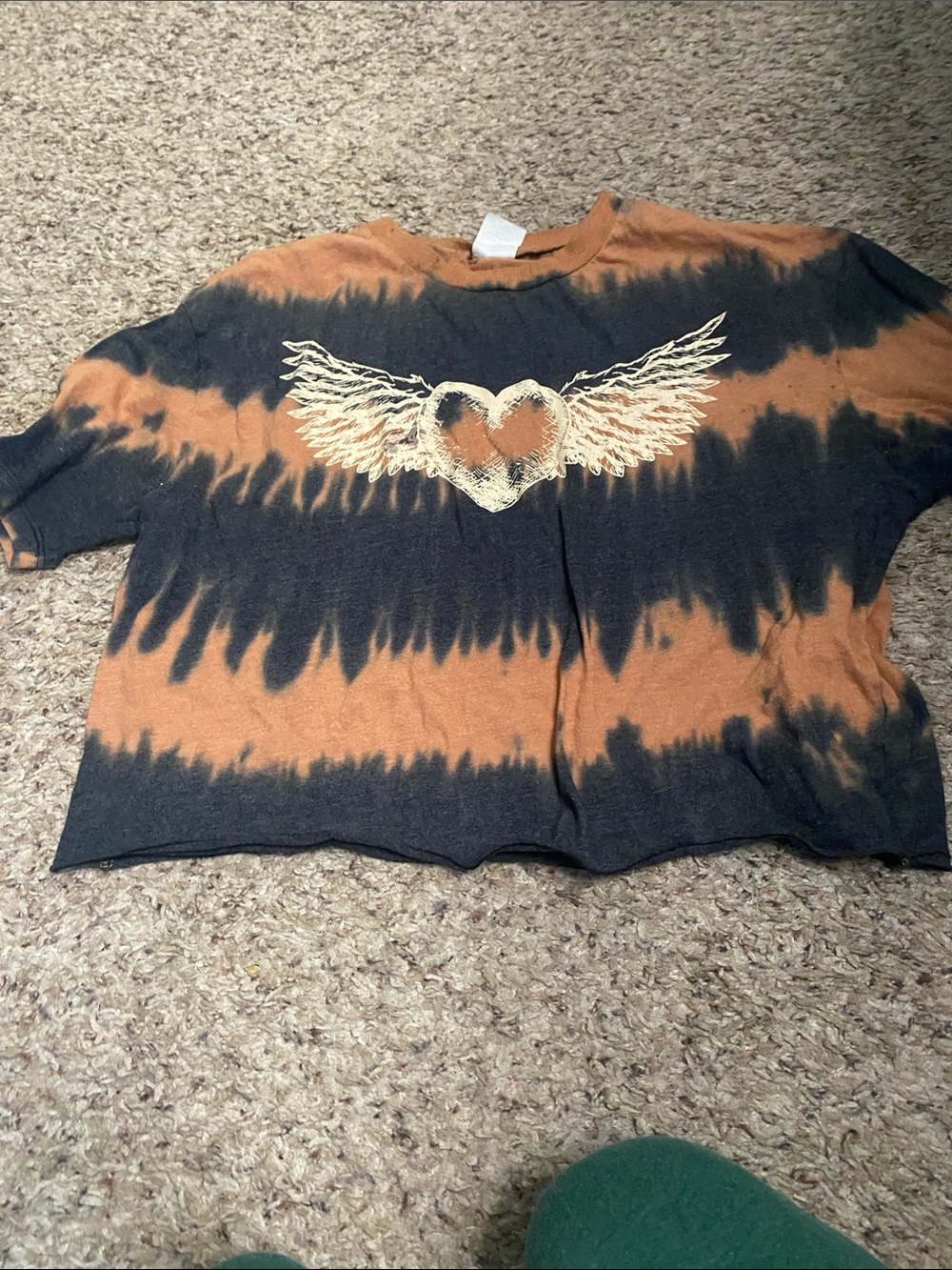 No Boundaries Black & Orange Tie-Dye Tee with Gold Winged Heart